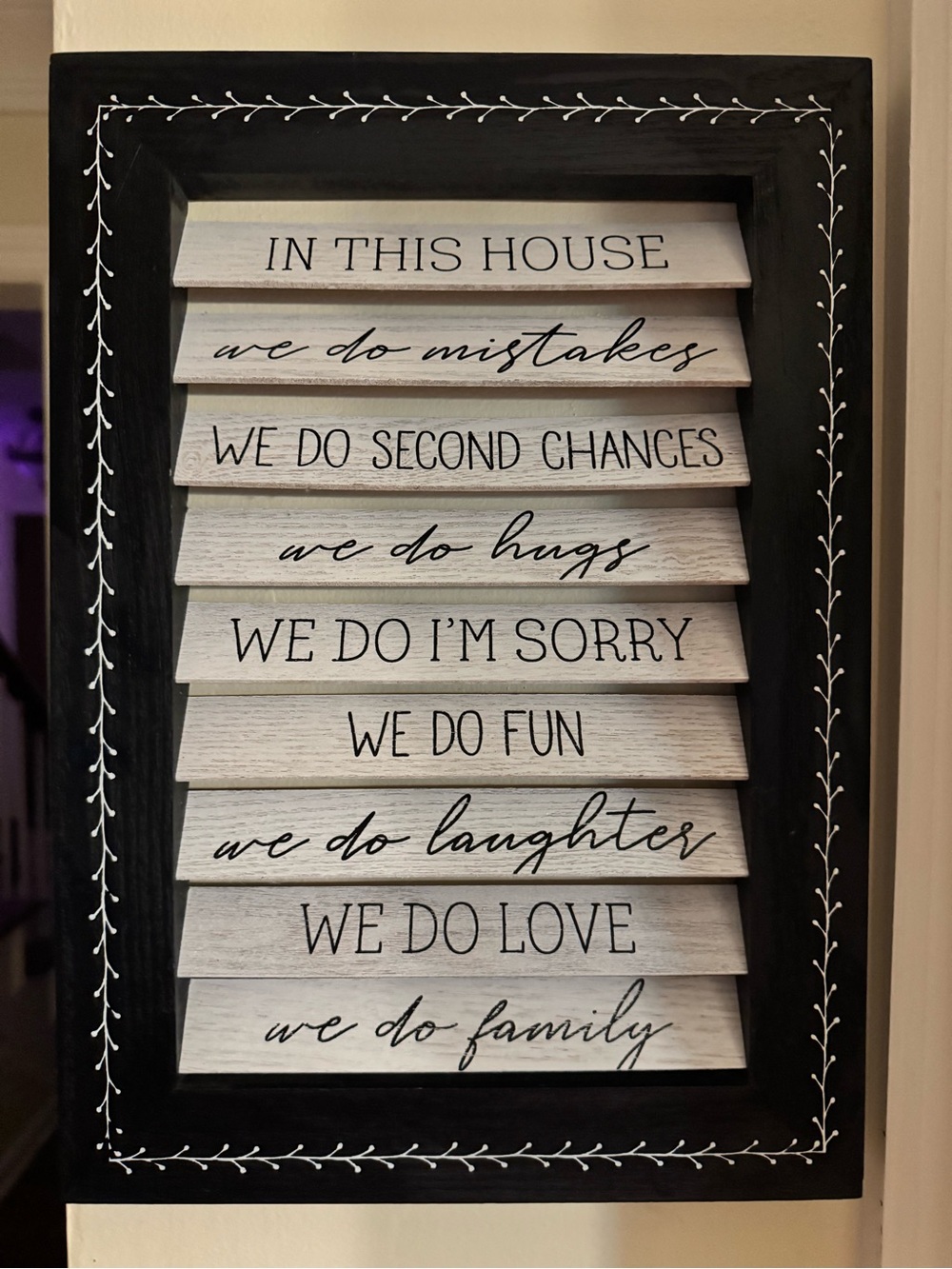 Hobby Lobby Black and White 'In This House' Slatted Wall Sign